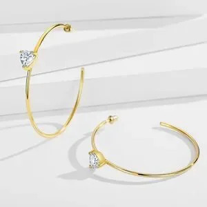 New?14k Gold Plated Gold Heart Hoop Earrings With Cubic Zirconia